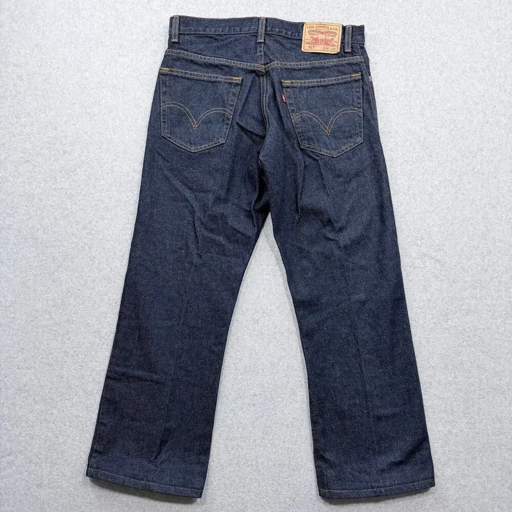 Levi's 517 Men's Boot Cut Jeans Dark Blue W34 L32 100% Cotton - Picture 2 of 15
